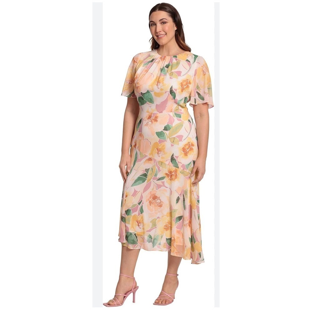 Maggy London Women's Short Flutter Sleeve with Asymmetric Hem Sz 22W
